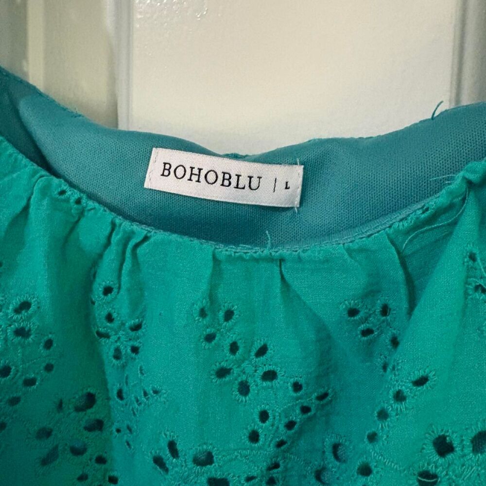 feminine BohoBlu Women's Tiered Eyelet Ruffle Tank Green summer festival - Picture 3 of 6